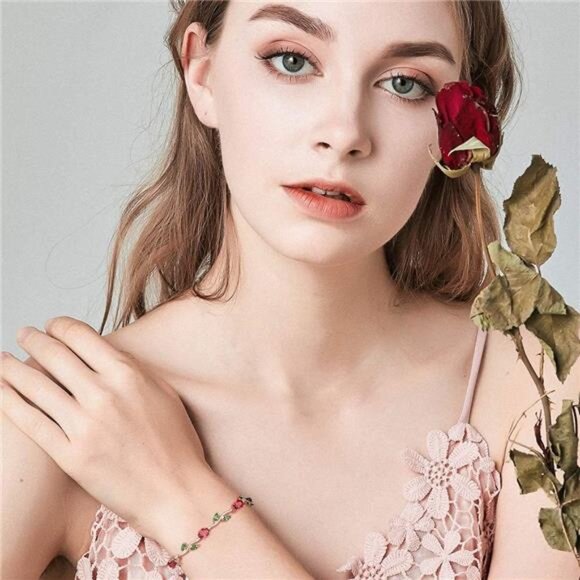 White Gold Plated Cubic Zirconia Flower Tennis Bracelet 7 Inch Mothers Gift Jewe - Picture 5 of 7